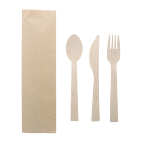 Aspire Blank Disposable Bamboo Utensils Set W/ Kraft Paper Bag