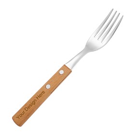 Muka Personalized Wooden Handle Dinner Fork, 18/8 Stainless Steel Tableware, 7 5/8", Laser Engraved