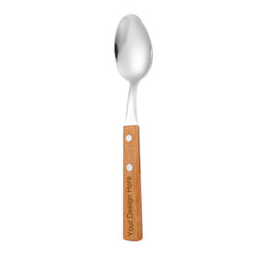 Muka Customized Wooden Handle Tablespoons, 18/8 Stainless Steel Dessert Spoons, 7 5/8", Laser Engraved