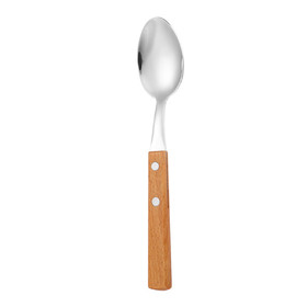 Muka Natural Wooden Handle Tablespoons, 18/8 Stainless Steel Dessert Spoons, 7 5/8"