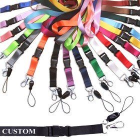Custom 22"L x 0.6"W Nylon Lanyard Neck Strap with Buckle Swivel Lobster Claw for ID Holders ID card Exhibition Badge Holder, One Color Printing