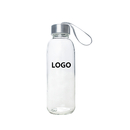 Custom Glass Water Bottle, 14 oz, Stainless Steel Caps with Carrying Loop