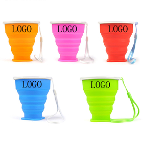 Custom 8oz Silicone Collapsible Travel Cup w/ Lid & Strap, 3.15"D x 2.85"H, Silk Printing