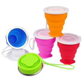 Aspire Blank 8oz Silicone Collapsible Travel Cup w/ Lid & Strap, 3.15"D x 2.85"H