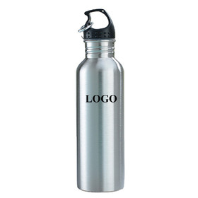 Custom 25oz Single Walled Stainless Steel Sports Water Bottle, Silkscreen, 10.5" H x 2.75" W