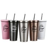 Custom 17 oz. Double Wall Stainless Steel Tumbler with Metal Straw, Silk-printing or Laser Engrave, 7.3