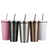 Muka 17oz. Double Walled Stainless Steel Straw Tumbler, 7.3" H x 2.56" D