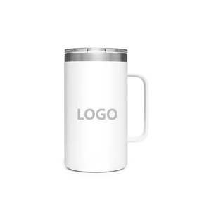 Custom 25 Ounce Stainless Steel Tumbler Mug with Handle, Vacuum Insulated Travel Camping Cup with Lid, Silk-printing or Laser Engraved