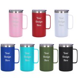 Custom 24 Ounce Stainless Steel Tumbler Mug with Handle, Vacuum Insulated Travel Camping Cup with Lid, Laser Engraved