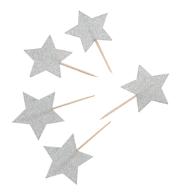 Silver Stars Cupcake Topper Toothpicks, Cocktail Picks, Party Supplies, 20PCS/Pack
