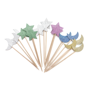 Colorful Stars And Moon Cupcake Topper Toothpicks, Cocktail Picks, Party Supplies, 18PCS/Pack