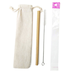 Aspire Blank Reusable Bamboo Drinking Straw W/ OPP Bag or Cotton Pouch