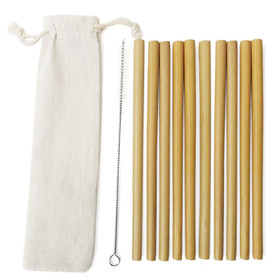 Aspire Blank Set of 10 Reusable Bamboo Drinking Straws with Cleaning Brush and Pouch