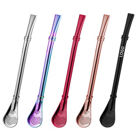 Aspire Custom Colorful Stainless Steel Drinking Straws with Filter Spoon, Stirring Spoon, 6.1" L, Laser Engraved
