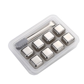 Muka Reusable Stainless Steel Ice Cubes, Set of 8 Cooling Whisky Rocks, 1" L x 1" W