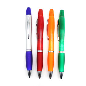Blank Ballpoint Pen & Highlighter with Color Rubber Grip