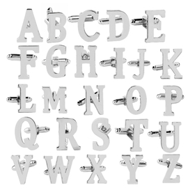 (Price/Pair) TOPTIE Initial Alphabet Letters Shirt Cufflink Silver Tone Business Cuff-Link