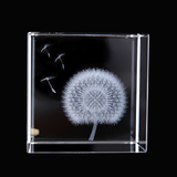 Blank 3d Laser Etched Crystal Cube, Creative Dandelion Crystal Paperweight, 2.36"