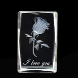 Custom Rectangle 3d Laser Etched Crystal, Creative Rose Crystal Paperweight, 2