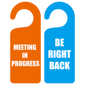 Custom Double Sided BE RIGHT BACK MEETING IN PROGRESS Do Not Disturb Door Hanger Sign for Office, 3.55" W x 9.5" L