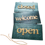 Blank Vintage Open Closed Welcome Sign with Rope for Store Home, 4