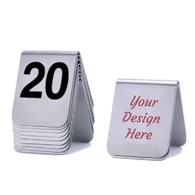 Aspire Customized Stainless Steel Tent Style Table Number, Color Imprinted Double Sided Number Sign, 2.36" W x 2.56" H