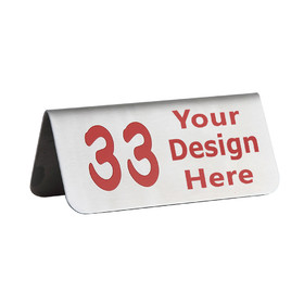 Custom Stainless Steel Tent Style Table Number Sign, 5.1" L x 1.97" H, UV Printed