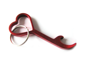 Custom Heart Shaped Bottle Opener with Key Chain, Laser Engraved, 2 15/16" Long x 1 1/8" Wide x 1/8" Thick