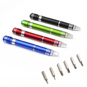 Aspire Blank 6 in 1 Pen Style Screwdriver Set w/ LED Light, 5" L