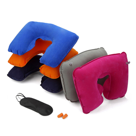 Aspire Blank Inflatable U Shape Neck Pillow with Eye Mask & Earplugs, 17"W x 10.25"H