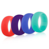 (Price/4 Pcs) GOGO Women's Silicone Wedding Rings Pack - 9 mm Wide (2 mm Thick) - Coral, Dark Purple, Periwinkle Blue, Steal