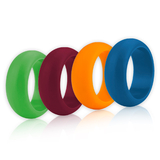 (Price/4 Pcs) GOGO Men's Silicone Wedding Rings Pack - 9 mm Wide (3 mm Thick) - Lime Green, Maroon, Orange, Sea Blue