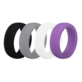 (Price/4 Pcs) GOGO Women's Silicone Wedding Rings Pack - 5.5 mm Wide (2 mm Thick) - Black, Grey, White, Moderate purple