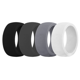 (Price/4 Pcs) GOGO Men's Silicone Wedding Rings Pack - 8.7 mm Wide (2 mm Thick) - Black, Darkgray, Gary, White