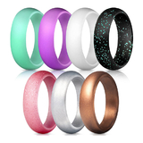 (Price/7 PCS) GOGO Silicone Wedding Ring for Women, 7 Packs Affordable Silicone Rubber Wedding Bands