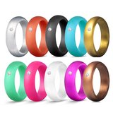 GOGO Rubber Silicone Wedding Bands with Rhinestone for Women, Durable Comfortable Soft and Skin Safe