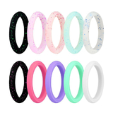 GOGO 10-Pack Silicone Wedding Ring for Women, Thin and Stackable Durable Comfortable Rubber Rings Band