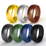 (Price/7 PCS) GOGO  Scaly Pattern Silicone Wedding Ring Rubber Wedding Bands For Men - 8.77mm Wide & 2.5mm Thick