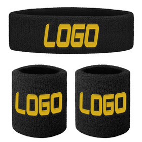 Personalized Embroidered Sweatband Set (1 Headband + 2 Wristbands), Soft Athletic Terry Cloth