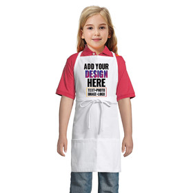 TOPTIE Custom White Youth Cotton Canvas Apron with Pockets and Adjustable Waist Ties, 25" L X 20" W