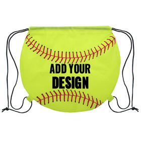 Custom Print Softball 210D Polyester Drawstring Backpack, Sports Gym Drawstring Sack Bag for Men Women Sport Travel Gym Class, 15 3/4"W x 14"H