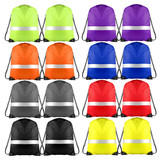 Muka 12 PCS Reflective Stripe Drawstring Backpack Sports String Sack Bags Cinch Bags for Gym Travel School, 15 3/4