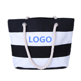 Custom Print Ladies Striped Canvas Shoulder Zipper Tote Bag for Daily, Shopper, Travel, Beach, 17 5/7