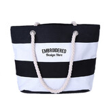 Muka Custom Embroidered Women Striped Canvas Tote Shoulder Beach Bag with Inner Zipper Pocket and Rope Handle for Travel