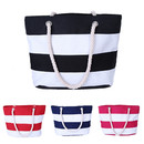 Opromo Large Striped Canvas Beach Tote Bag with Inner Zipper Pocket and Rope Handle for Travel, Shopping, Beach, 18