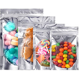 50 PCS 2 oz Reusable Aluminium Foil Zip Lock Stand Up Food Pouches Bags with Notch for Food Storage, 4.75