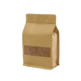 Aspire 50 PCS Natural Kraft Quad Seal Bags, Frosted Window Side Gusset Bags w/ Notch and Zip (8 oz to 2 lb)