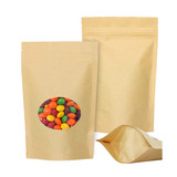 50 PCS Kraft Pouch Bags Heat Sealable Stand Up Pouches Bags w/ Clear Oval Window and Notch