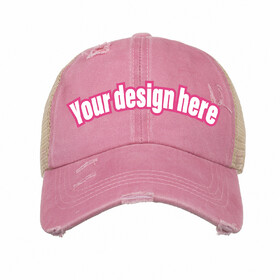 On SALE-Custom Printe/Embroidered High Bun Washed Cotton Baseball Cap Distressed Vintage Cap for Women