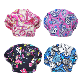 TOPTIE 4 Pieces Adjustable Bouffant Cap with Sweatband Cotton Scrub Cap Printing Working Cap for Women Men, One Size Fits All